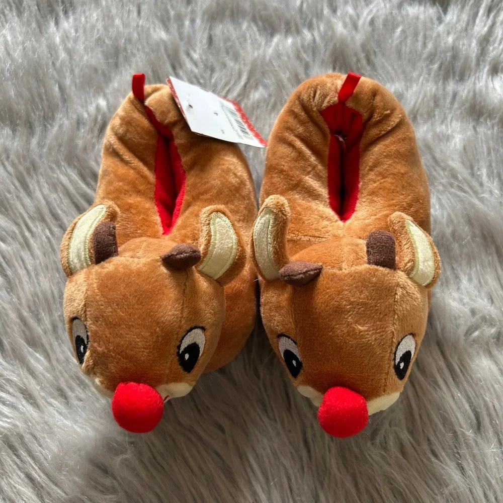 Rudolph The Red Nose Reindeer Slippers Toddler Size 4 Christmas Holiday Shoes‎